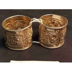 Chinese Two Cast Sterling Napkin Rings, ca 1900